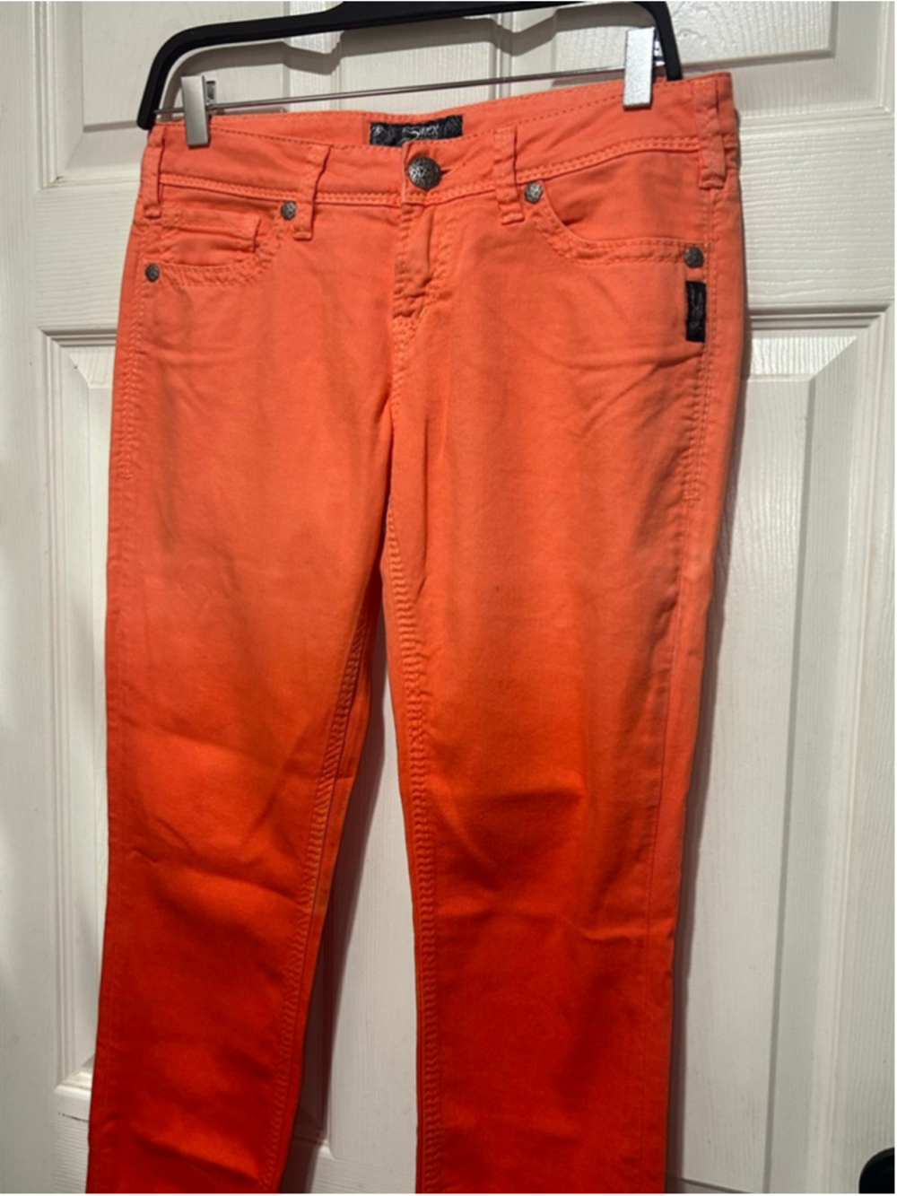 Women's Silver Jeans Co. Orange Red Ombre Skinny Jeans Size 28